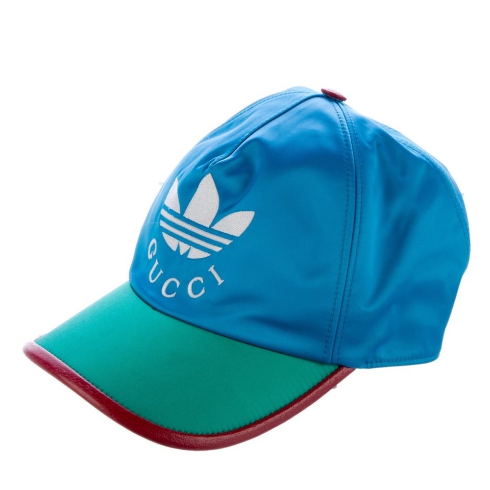 Gucci x adidas limited edition silk with leather trim logo monogram baseball hat
